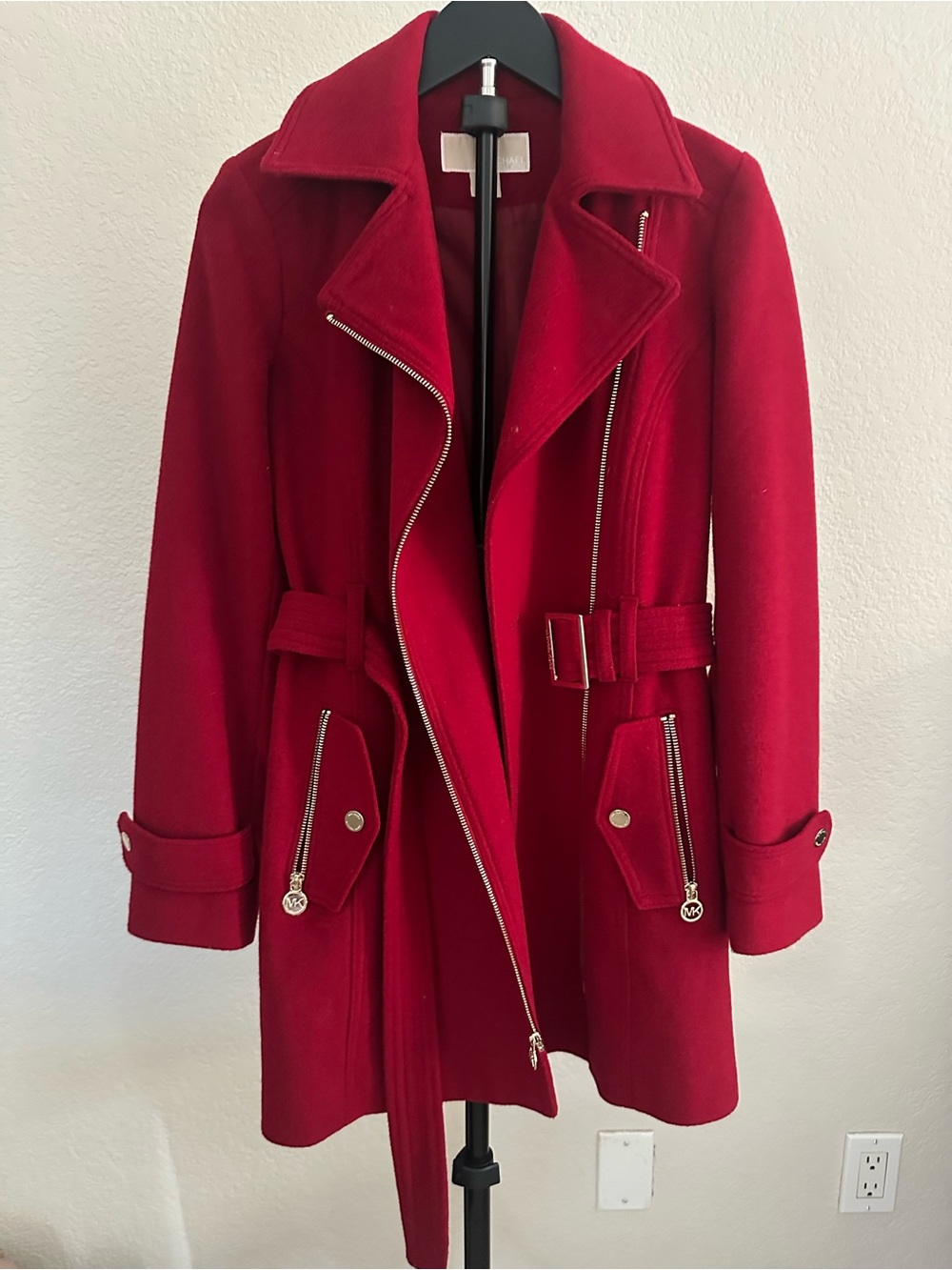 Michael Kors Red Wool-Blend Belted Trench Coat